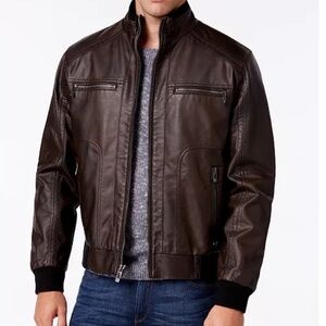 Calvin Klein | Men's Faux-Leather Stand-Collar Bomber Jacket